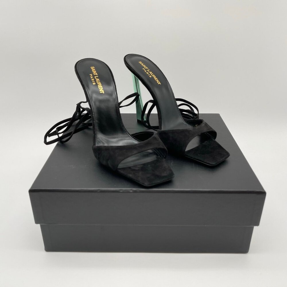 SAINT LAURENT | Vitti Sandal in Nero & Hope Green Black Suede